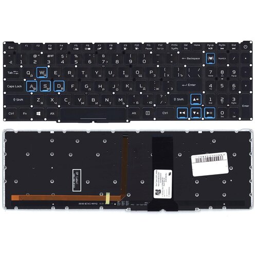 Верхняя панель с клавиатурой топкейс топ-панель для ноутбука Acer Predator PH517-51 черная с синей подсветкой 4631₽