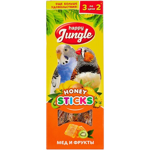 Лакомство для птиц Happy Jungle мед + фрукты , 90 г , 3 шт. в уп.