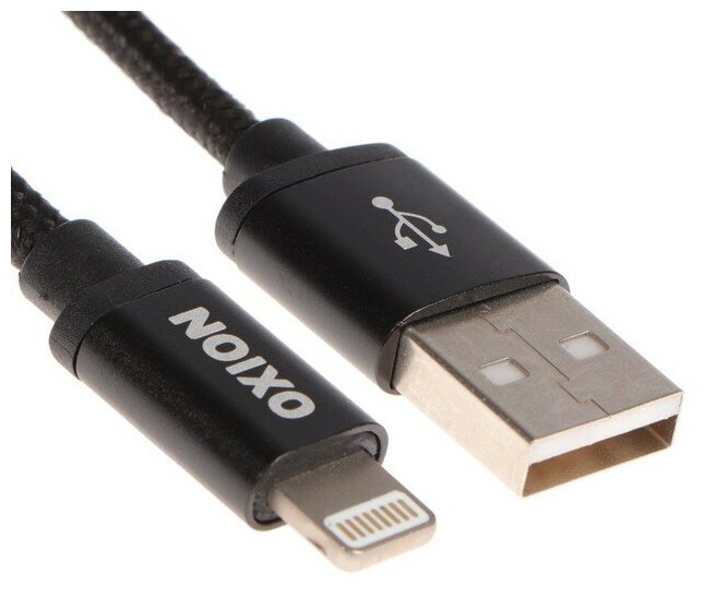 Oxion Кабель OXION DCC255, Lightning - USB, зарядка + передача данных, 1.3 м, оплетка, черный