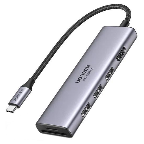 USB-концентратор UGreen CM511 (60383), разъемов: 6, 20 см, серый космос