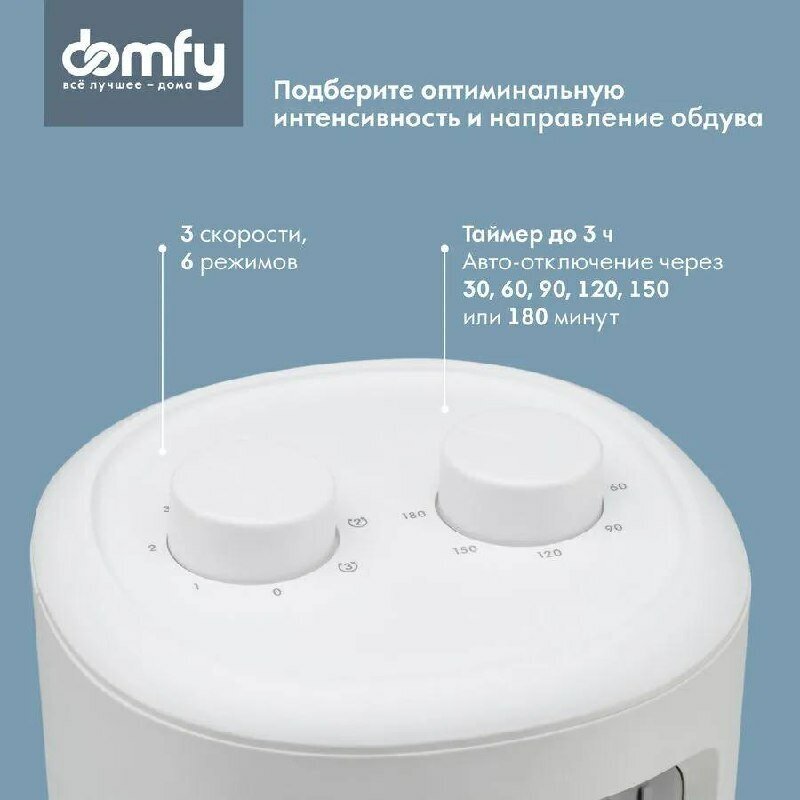 Вентилятор напольный DOMFY, 40 Вт, 6 скоростей, белого цвета - фотография № 3