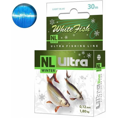 Леска зимняя для рыбалки AQUA NL ULTRA WHITE FISH (Белая рыба) 30m 0,12mm, цвет - светло-голубой, test - 1,80kg ( 1 штука )