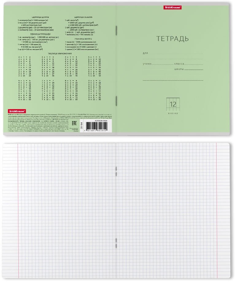 Тетрадь ученическая А5 12 листов клетка Erich Krause Классика зеленая - фото №2