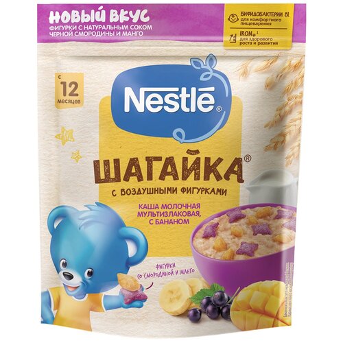 NESTLE Каша шагайка Молочная Мультизлаковая Банан Манго Черная Смородина {с 12 мес} Doy Pack 190г