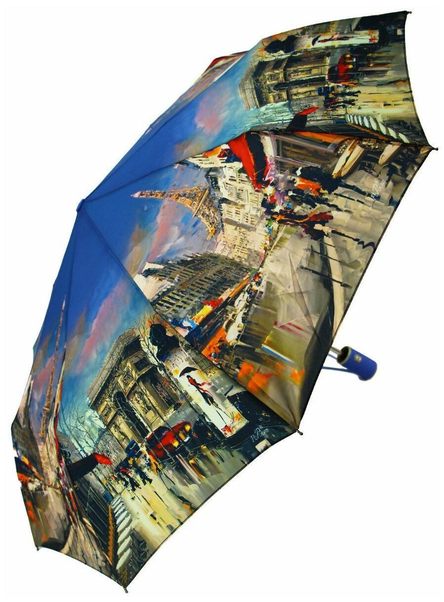 Женский складной зонт Popular Umbrella автомат 1298PG/синий