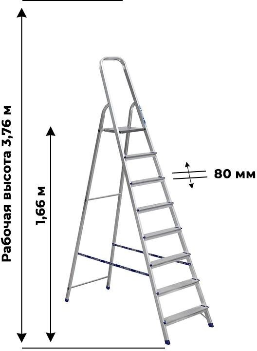 Стремянка Alumet алюминий 8ступ. H3.70м макс.нагр.:150кг - фото №3