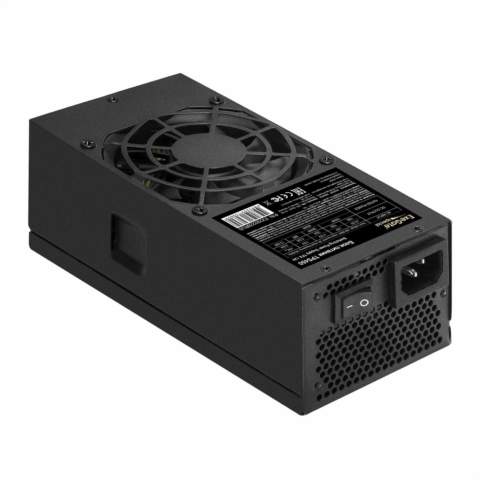 Блок питания 450W ExeGate TPS450 (TFX, 8cm fan, 24pin, (4+4)pin, PCI-E, 3xSATA, 2xIDE, black) EX292228RUS