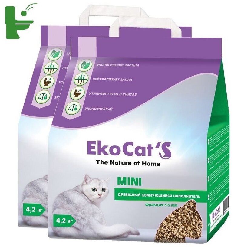 фото Eko Cat`s Mini древесный комкующийся наполнитель 2х10л
