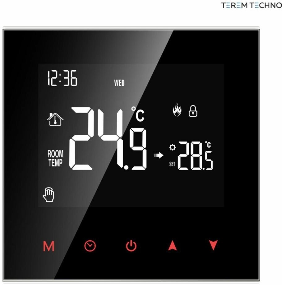 Сенсорный терморегулятор термостат Terem Techno для теплого пола черный-белый