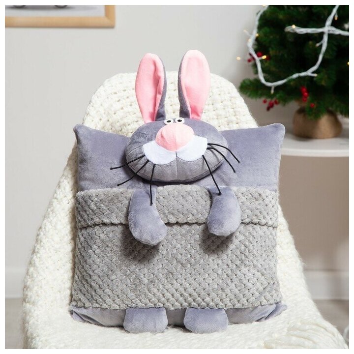 Подушка-игрушка Кролик-Соня 40х50см, плюш, холофайбер - фотография № 4
