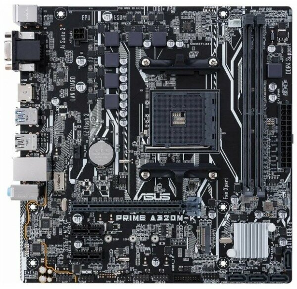 Материнская плата ASUS Soc-AM4 PRIME A320M-K , uATX, 2xDDR4-2666, 1xPCI-Ex16, 2xPCI-Ex1, 4xSATA3 Raid 0, 1, 10, 1xM.2, Giga Lan, 8CH, D-Sub/HDMI, 2xUS