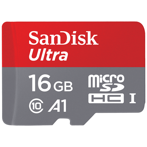 Карта памяти SanDisk microSDHC 16 ГБ Class 10, A1, UHS-I, R 98 МБ/с, адаптер на SD