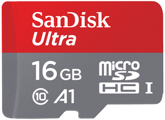 Карта памяти SanDisk Ultra microSDHC Class 10 UHS Class 1 A1 98MB/s + SD adapter 16 GB, чтение: 98 MB/s, адаптер на SD