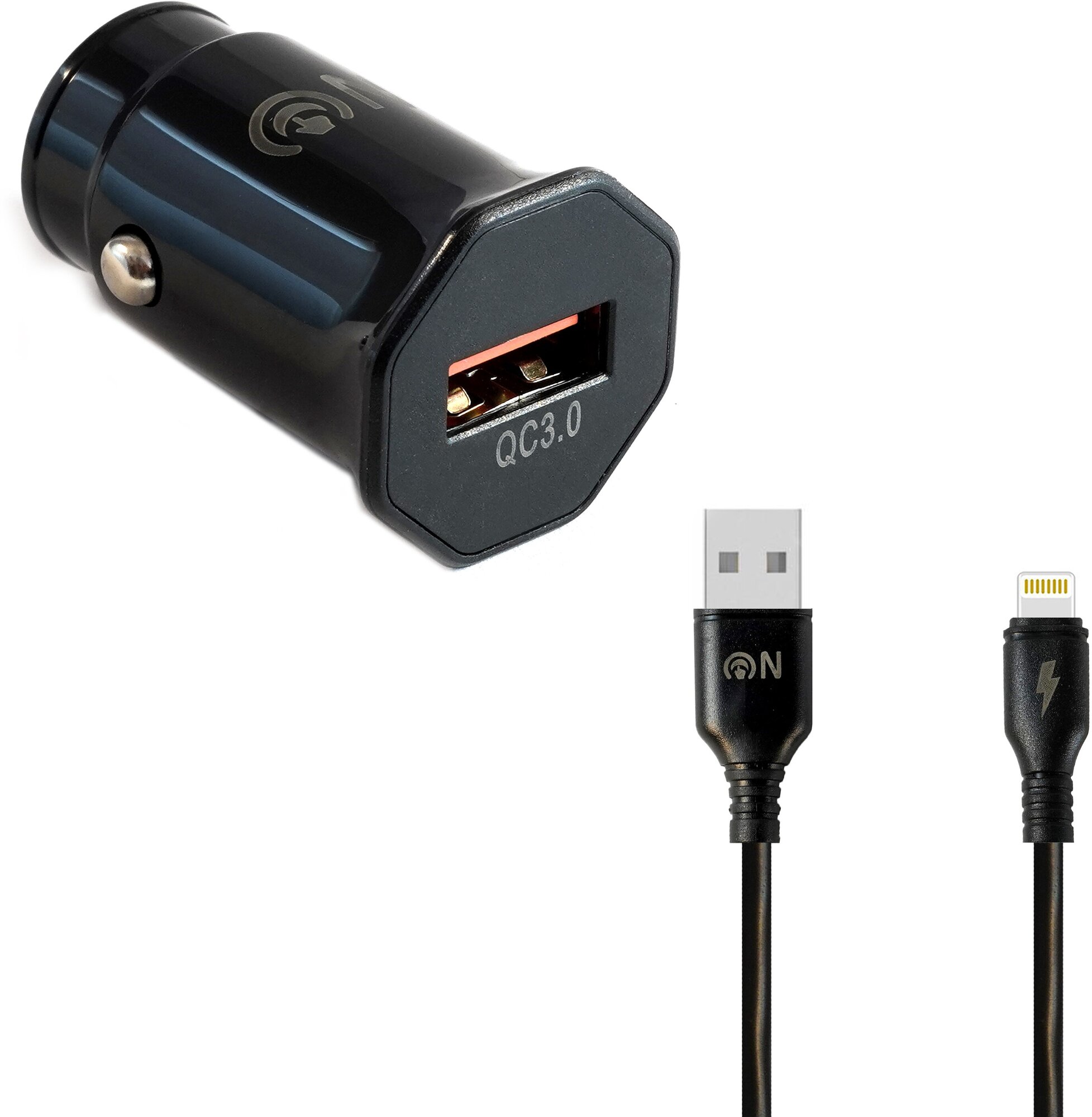 Автомобильная зарядка 1xUSB FaisON A-20 EDGE 3.0A QC3.0 кабель 8 pin 1.0 м черный