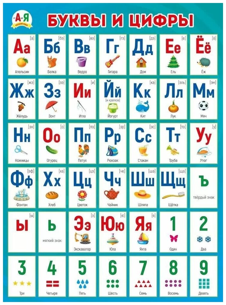 Обучающий плакат "Буквы и цифры" формат А2 44х60 см картон