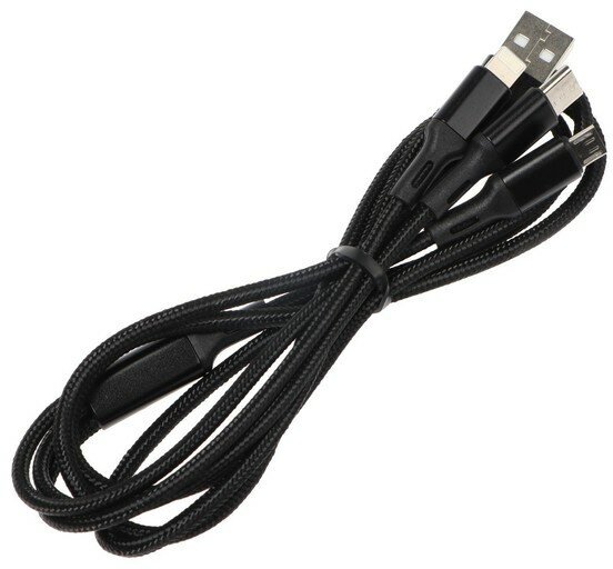 Кабель 3 в 1 Exployd EX-K-1417, USB - microUSB/Lightning/Type-C, 2.4 А, 1.2м, нейлон, черный 9449546 - фотография № 8