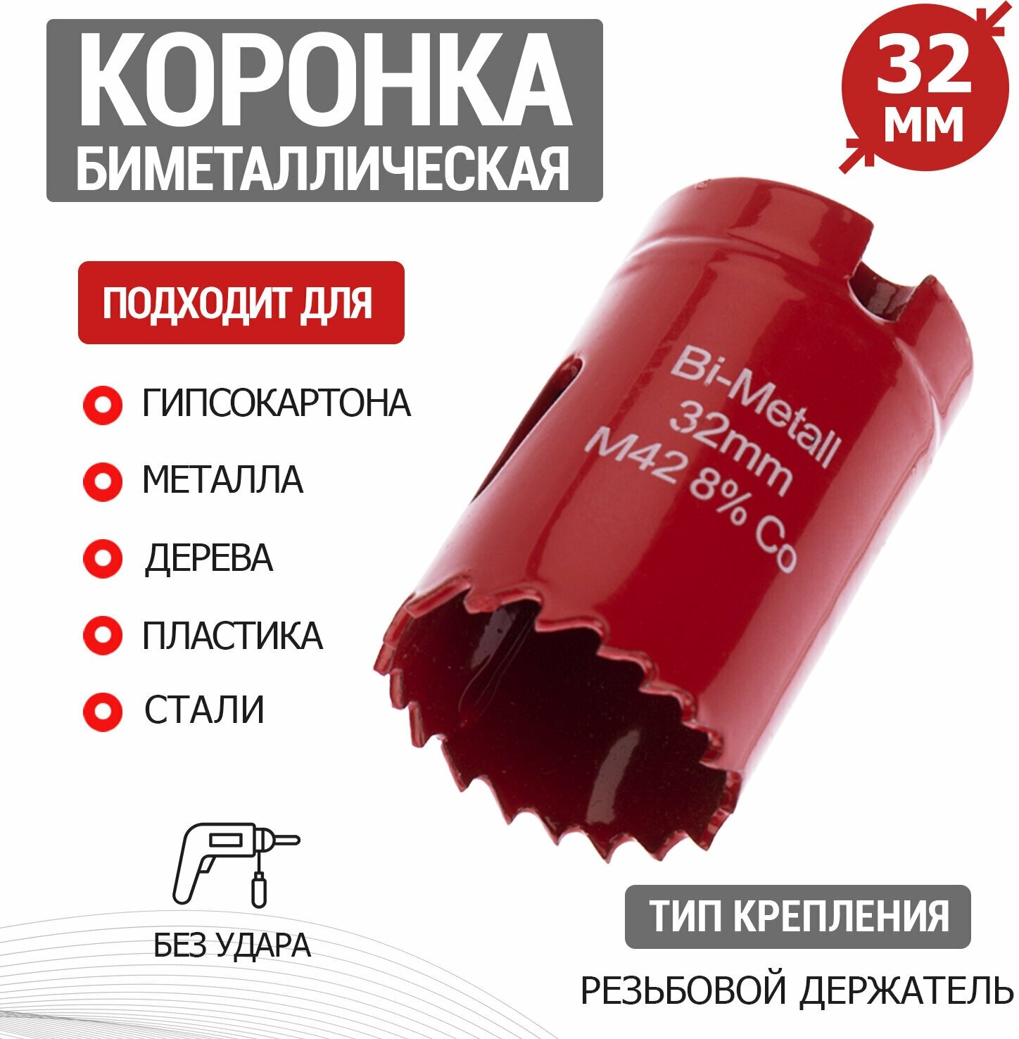 Коронка по металлу REXANT "Bimetal" для создания отверстий диаметром 32 мм шаг зубьев 4-6 з/д