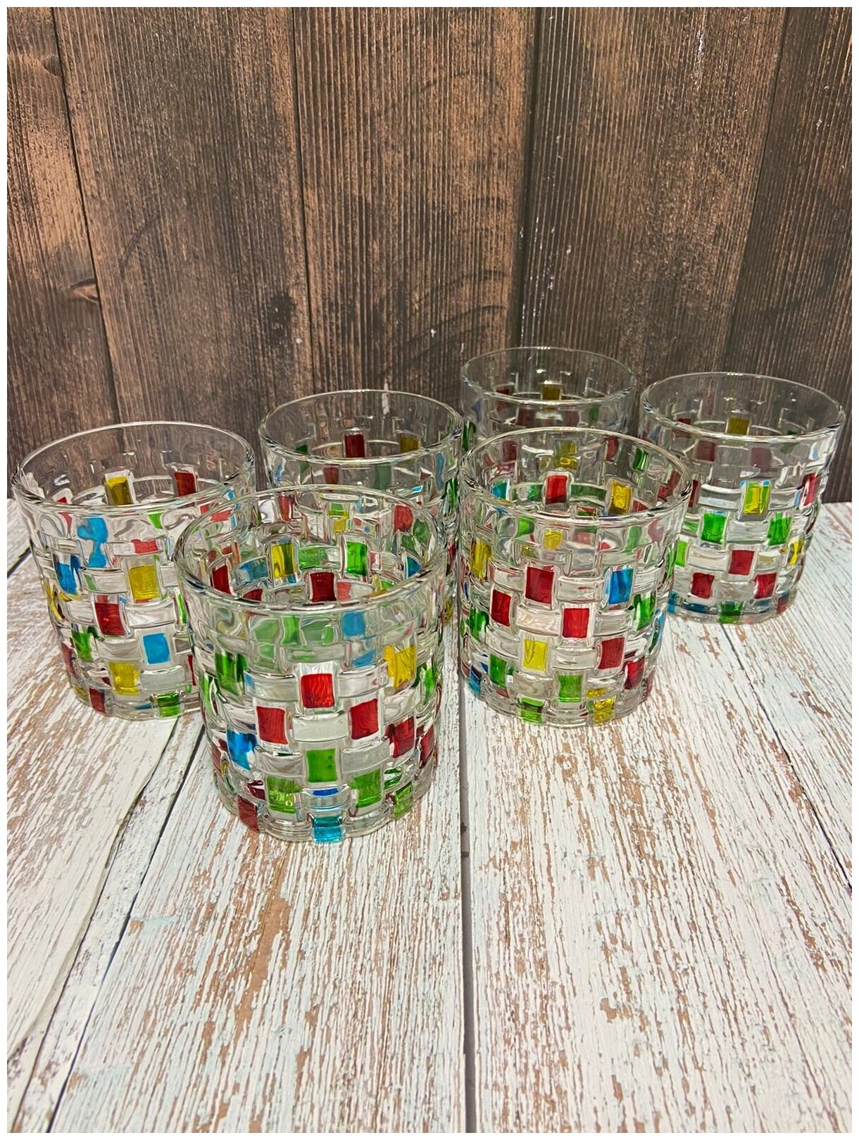 фото Набор из 6 стаканов для воды - Стаканы из цветного стекла - Разноцветные стаканы - Цветные стаканы, 265 мл / Lenardi