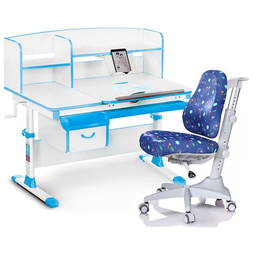 фото Комплект mealux стол + стул evo-50 (y-528) 120x70 см белый/голубой/синий с мячиками