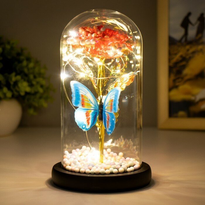 RISALUX Ночник колба "Цветок и бабочка" LED от батареек 3хААА 11х11х19,5 см - фотография № 2