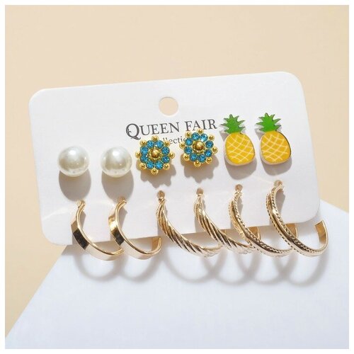 Комплект серег Queen Fair, эмаль, пластик, мультиколор комплект серег queen fair эмаль пластик белый