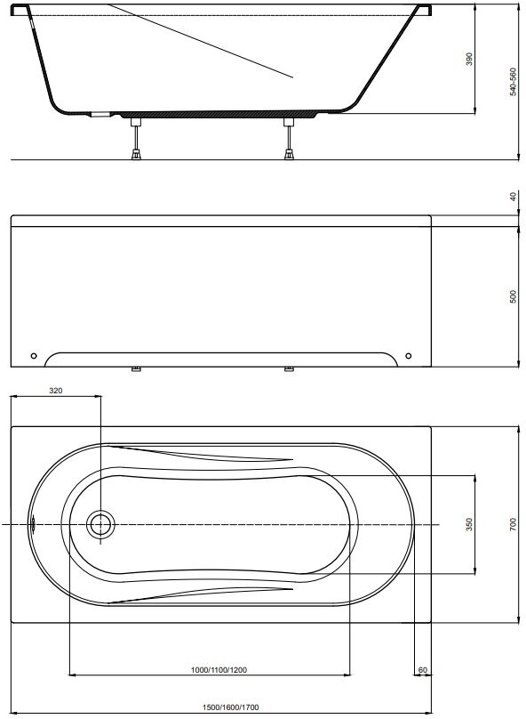 Акриловая ванна Aquatek Либерти 160x70 см BER160-0000001