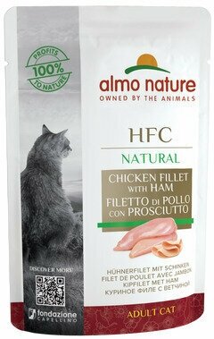 Almo Nature Паучи 75% мяса для Кошек "Куриное Филе с Ветчиной" (Classic Raw Pack - Chicken Fillet with Ham) 0,055 кг x 1 шт.