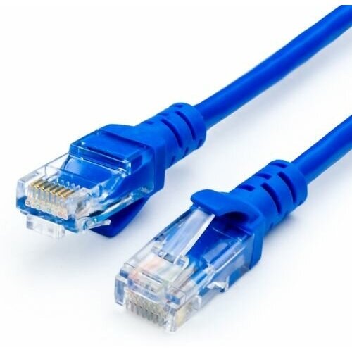 Кабель патч-корд U/UTP 5e кат. 10м. Atcom AT9166 литой, RJ45, синий