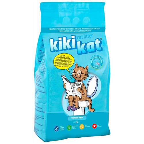 Бентонитовый наполнитель для кошачьего туалета "KikiKat" комкующийся с ароматом "Горная свежесть" 5 л, 1 упаковка