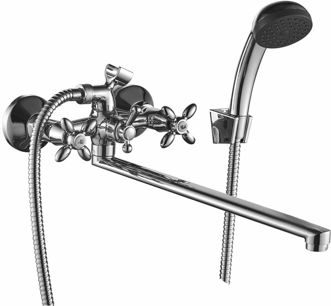 фото Смеситель DECOROOM DR53043 двуручный для ванны универсальный с поворотным изливом 300 мм