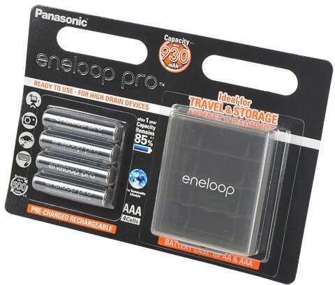 Panasonic Аккумулятор Panasonic Ni-MH eneloop Pro AAA 930mAh + футляр BL4, 4шт (BK-4HCDEC4BE)