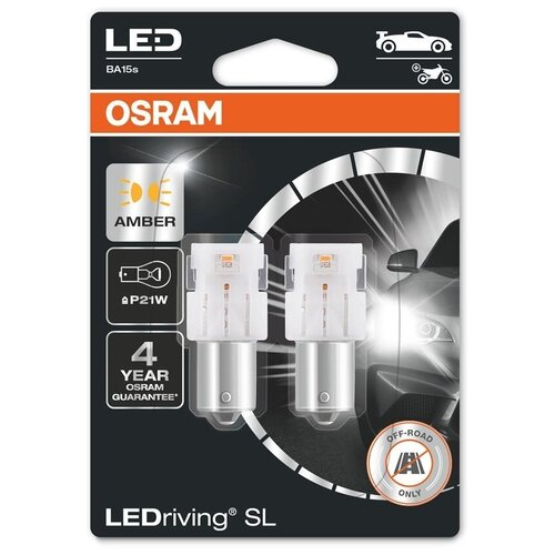 фото Лампа светодиодная osram p21w 12v-led (ba15s) 1.3w amber ledriving sl 3 поколение (блистер 2шт.)