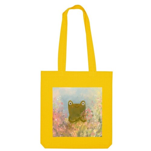 сумка милая лягушка с букетом цветов белый Сумка шоппер Us Basic, желтый