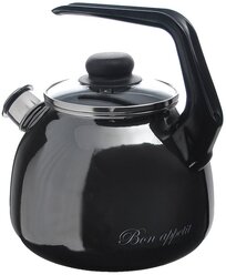 СтальЭмаль Чайник Bon appetit со свистком 1RC12, 3 л, чёрный с зерном / металлик (мокрый асфальт)