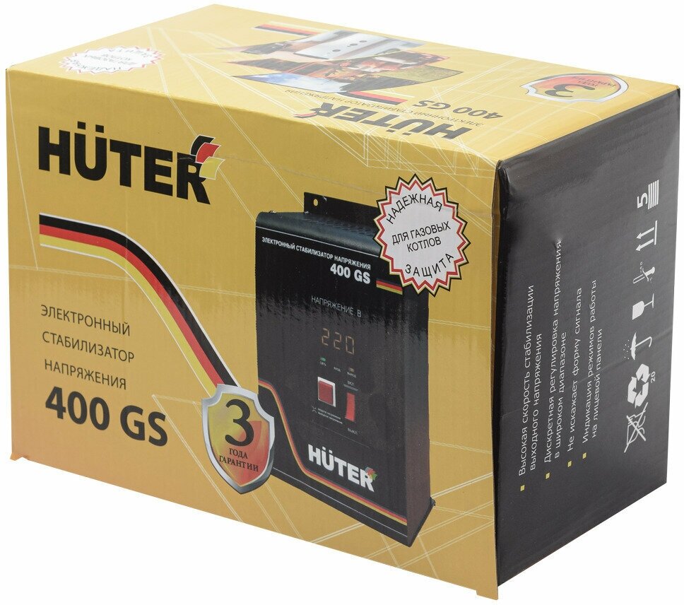 Стабилизатор напряжения однофазный HUTER 400GS для газовых котлов, настенный; 350 Вт; 110-260 В; 2 розетки; LED-дисплей (для котлов отопления) - фотография № 11