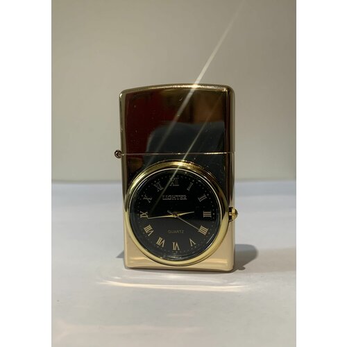 Газовая турбо-зажигалка с часами подарочная, золотая газовая турбо зажигалка с часами подарочная оникс