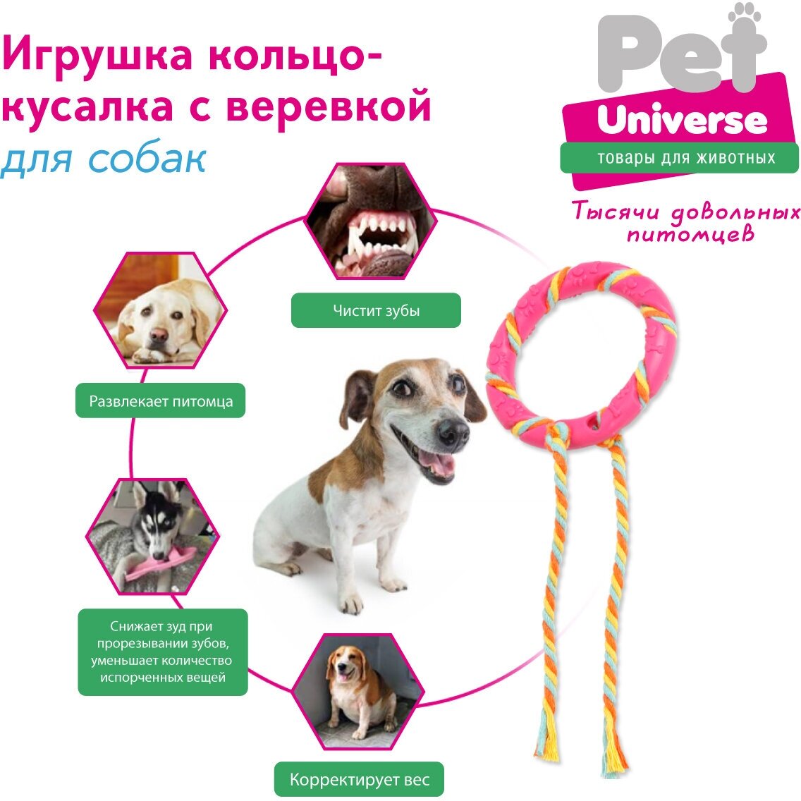 Игрушка для собак Pet Universe Кольцо с канатиком 11*28 см /PU3010PK - фотография № 6