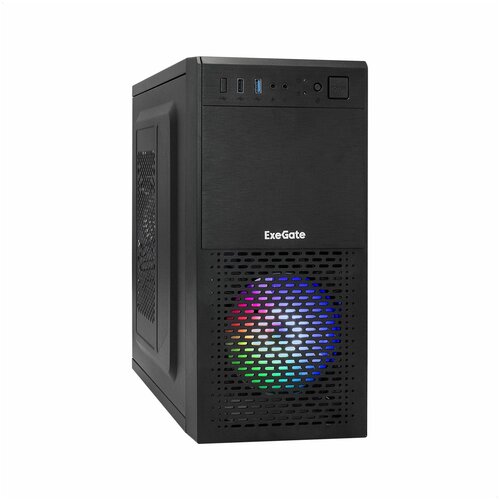 Корпус Minitower ExeGate mEVO-7807-NPX600 (mATX, БП 600NPX 12см, 1*USB+1*USB3.0, черный, 1 вент. 12см с RGB подсветкой) EX292985RUS корпус minitower exegate mevo 7807 matx без бп 1 usb 1 usb3 0 черный 1x12см с rgb подсветкой