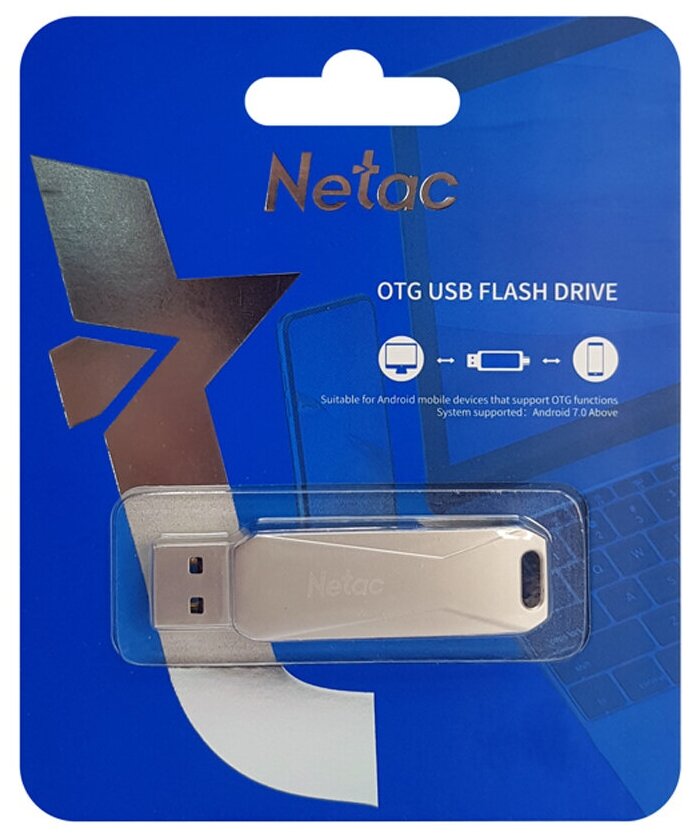 Флеш-накопитель USB 3.0 32GB Netac U381 Dual серебро (USB 3.0/3.1 + MicroUSB)