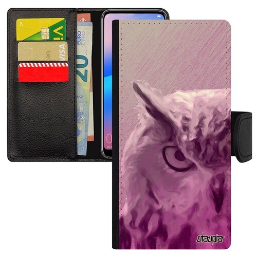 фото Чехол книжка на мобильный хуавей p20 про французский дизайн сова ночной utaupia