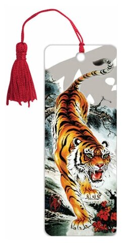 Закладка для книг с линейкой Brauberg "Бенгальский тигр", 3D-эффект, со шнурком-завязкой, 12шт. (125755)