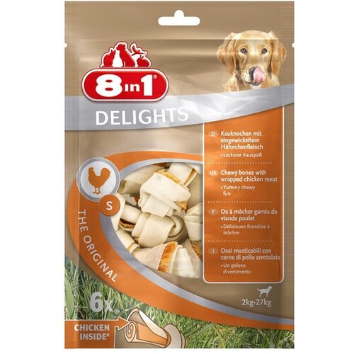 Косточки 8in1 DELIGHTS S для мелких и средних собак, с куриным мясом, 6х11 см (пакет)