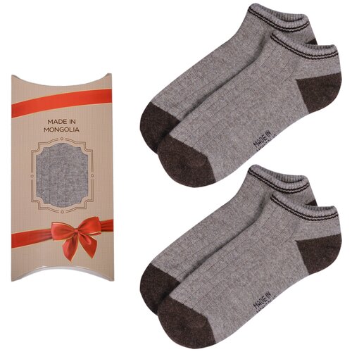 фото Комплект из 2 пар коротких носков в подарочной упаковке (монголка), 100% шерсть 01197, серо-коричневые, размер 37-39