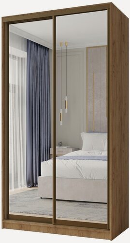 Изображение товара Шкаф купе, для одежды Зигмунд 2, Легкомаркет, 140х45х240, белье/платье, дуб крафт золотой, профиль шампань, с зеркалом