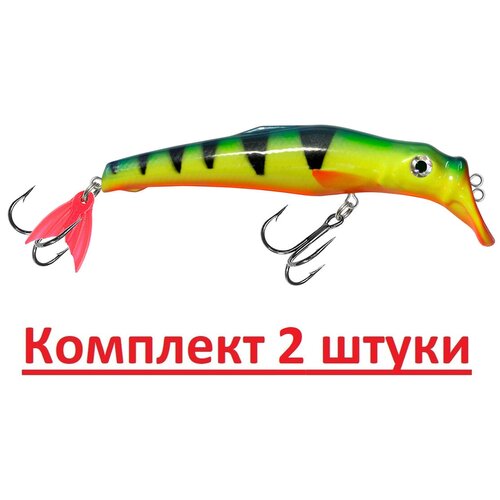 Воблер AQUA твин 105mm, цвет 062 (флуорисцентный окунь), 2 штуки