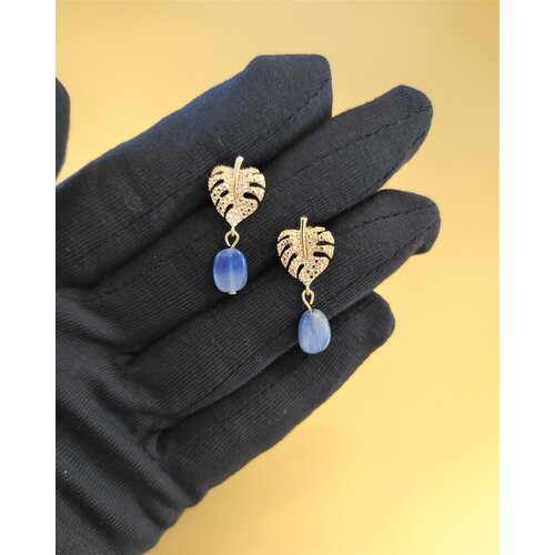 Серьги с подвесками CoolStone, кианит, размер 20 мм, синий, золотой