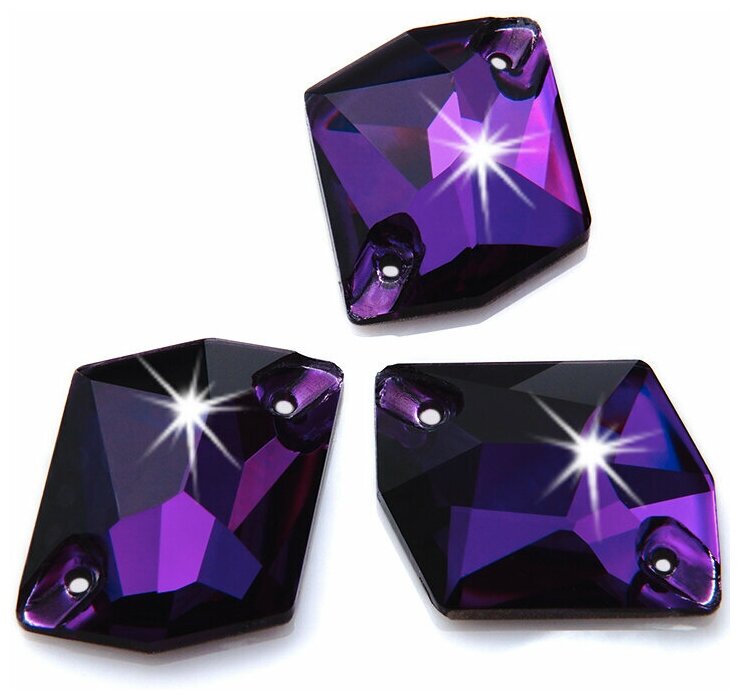 Стразы пришивные хрустальные, стеклянные, форма Ромб 16х20 мм, Пурпл ( фиолетовый ) 6 штук, марка Dongzhou