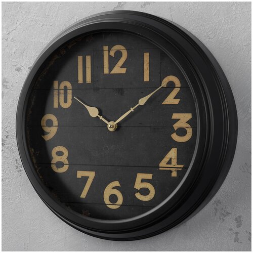 Настенные часы Black Clock With Wood Face