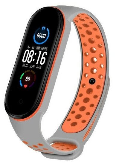 Ремешок Activ для Xiaomi Mi Band 5 Sport N Silicone Grey-Orange 117548 - фото №1