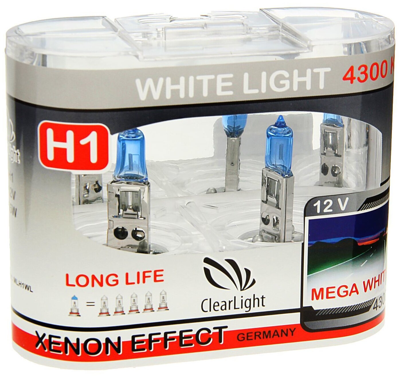 Лампа H1 12V 55W P14,5s (ClearLight) WhiteLight (комплект 2 шт.)